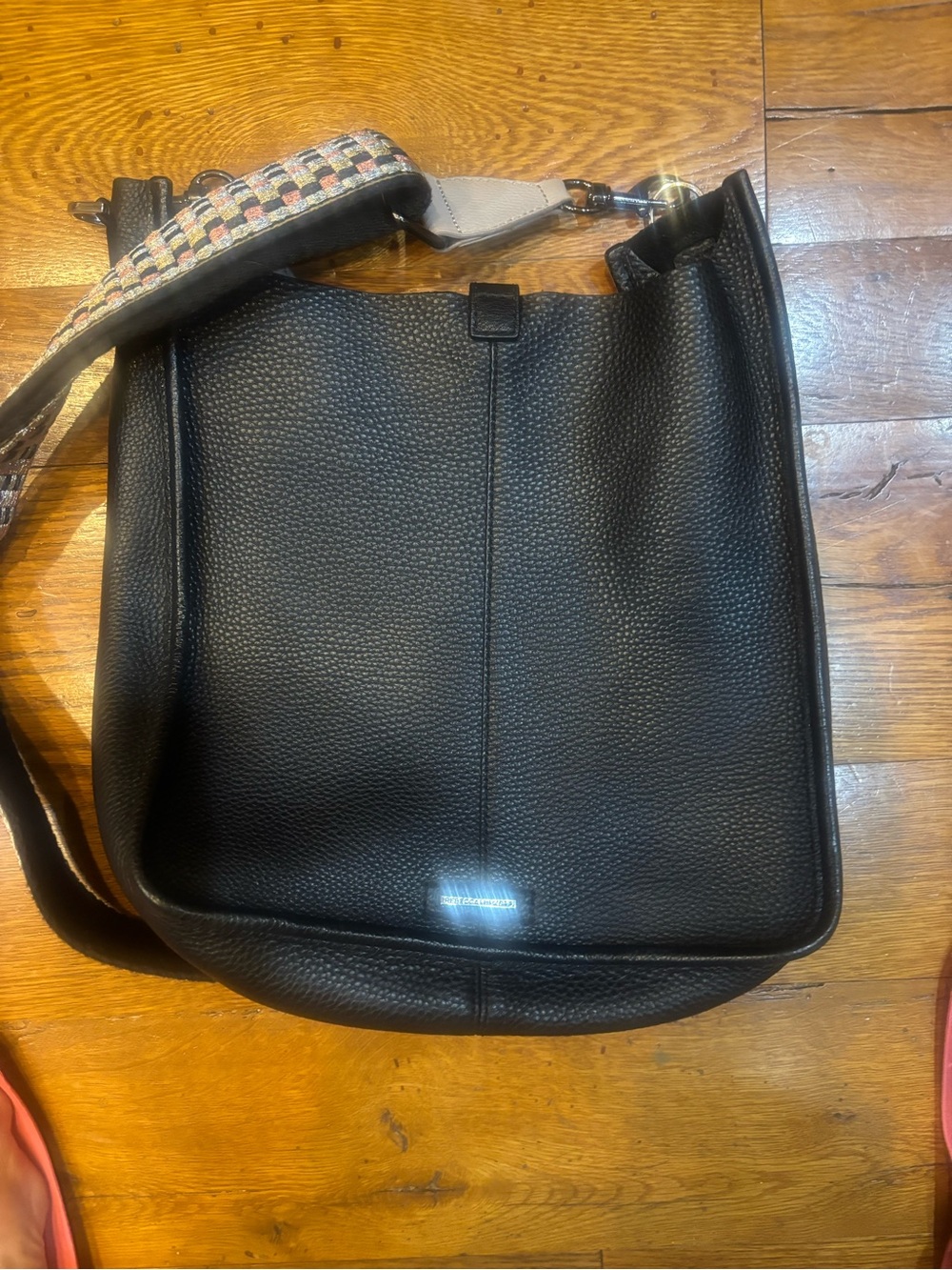 Rebecca Minkoff Black Leather Crossbody with Multicolor Woven Strap
